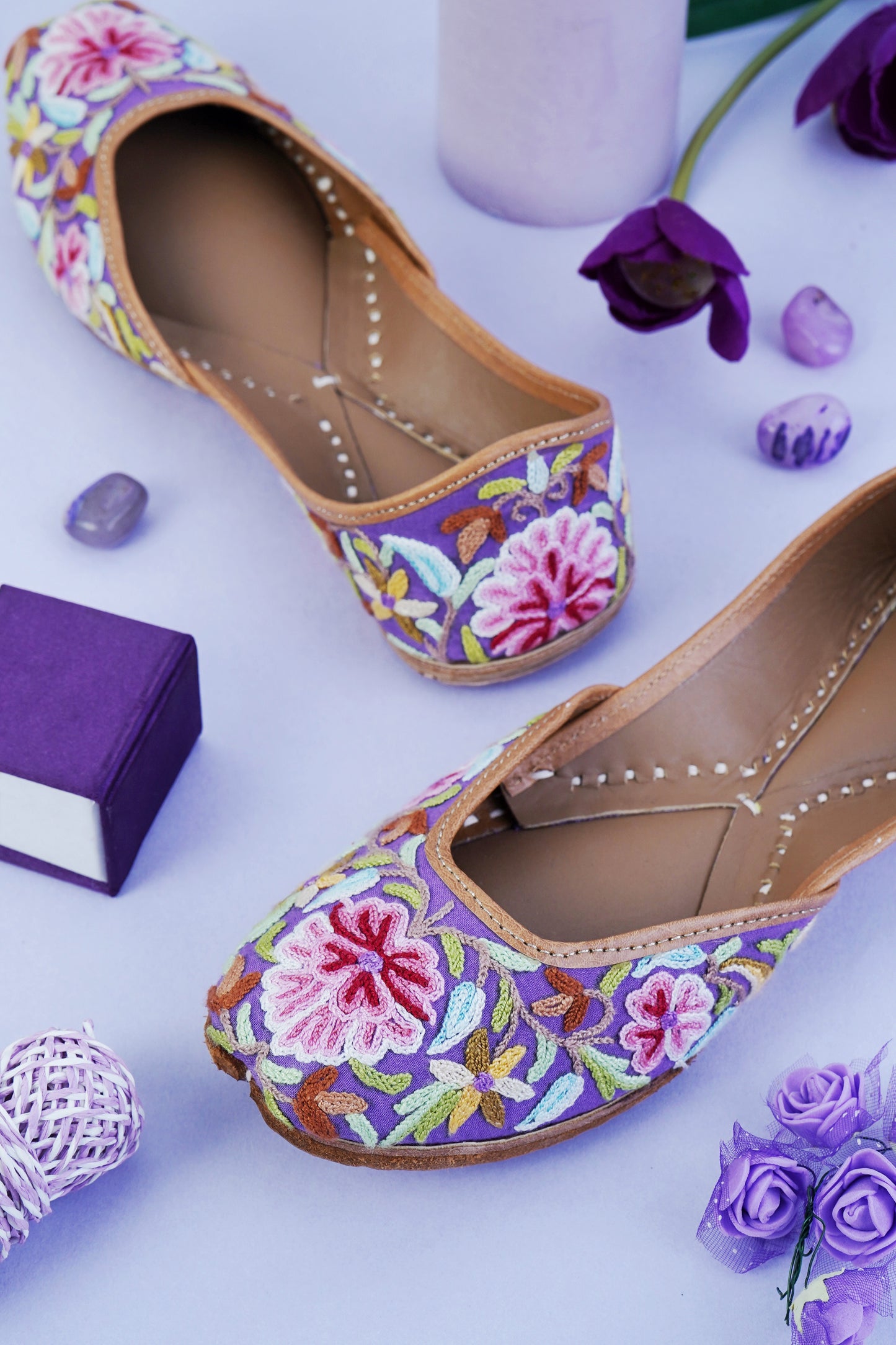 Purple Multi Floral Aari Jutti